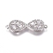 Brass Micro Pave Cubic Zirconia Links connectors, Infinity, Clear, Platinum, 10.2x32x3.8mm, Hole: 1.2mm