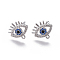 Brass Stud Earring Findings, with Loop, Micro Pave Cubic Zirconia, Eyes, Colorful, Platinum, 10x12x2.5mm, Hole: 1mm, Pin: 0.8mm