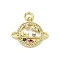 Brass with Cubic Zirconia Pendants, Cadmium Free & Lead Free, Planet, Mixed Color, 16.5x19x2.5mm