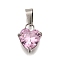 304 Stainless Steel Micro Pave Cubic Zirconia Pendants, Heart Charms, Pink, 13x9.5x5mm, Hole: 3x5.5mm
