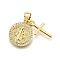 Rack Plating Brass Micro Pave Cubic Zirconia Pendants, Saint Benedict with Cross, Cadmium Free & Lead Free, Long-Lasting Plated, Real 18K Gold Plated, 15.5x13x2mm, Hole: 4.5x4mm