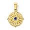 PVD Vacuum Plating 304 Stainless Steel with Capri Blue Rhinestones Pendants, with 201 Stainless Steel Snap On Bails, Flat Round with Sun, Golden, 22x19.5x3mm, Hole: 3.5x7mm