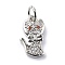 Brass Micro Pave Cubic Zirconia Charms, with Jump Ring, Cadmium Free & Lead Free, Cat with Bow Charms, Platinum, 13.5x8x2mm, Hole: 3.2mm