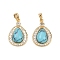 Brass Micro Pave Clear Cubic Zirconia Pendants, Cadmium Free & Nickel Free & Lead Free, with Synthetic Turquoise, Teardrop, Real 18K Gold Plated, 21.5x14.5x5.5mm, Hole: 3.5x2.5mm