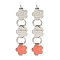 304 Stainless Steel Enamel Stud Earrings, for Women, Flower, Stainless Steel Color, Coral, 40.5x9mm