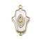 Hamsa Hand Connector Charms, Real 16K Gold Plated Brass Micro Pave Cubic Zirconia Links, Cadmium Free & Lead Free, with Shell, Eye, 26.5x16x2.5mm, Hole: 1.6mm