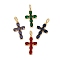 Rack Plating Brass Micro Pave Cubic Zirconia Pendants, Cadmium Free & Lead Free, Long-Lasting Plated, Real 18K Gold Plated, Cross, Mixed Color, 36.5x23x5mm, Hole: 5.5x4mm