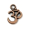 Tibetan Style Alloy Charms, Aum/Om Symbol, Red Copper, Lead Free, Cadmium Free and Nickel Free, 16mm long, 11mm wide, 2mm thick, hole: 2mm
