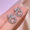 Bowknot & Ring Alloy Clear Cubic Zirconia Stud Earrings, Platinum, 20x18mm