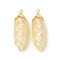 Rainbow Iridescent Plating Resin Pendants, Glitter Leaf Charms with Golden Plated Alloy Findings, Light Khaki, 35x11x8mm, Hole: 1.6mm