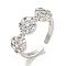 Rack Plating Brass Micro Pave Cubic Zirconia Flower Open Cuff Rings for Women, Cadmium Free & Lead Free, Long-Lasting Plated, Platinum, Clear, 7mm, Adjustable