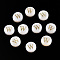 Natural Freshwater Shell Beads, with Golden Plated Brass Etched Metal Embellishments, Flat Round with Letter, Letter W, 7.5~8x4~5mm, Hole: 0.8mm