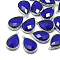 Brass Glass Pendants, Faceted, teardrop, Platinum, Blue, 21.5x13.5x6mm, Hole: 2mm