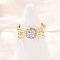 Brass Micro Pave Cubic Zirconia Cuff Rings, Cadmium Free & Lead Free, Candy, Real 18K Gold Plated, Inner Diameter: Adjustable