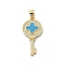 Brass Micro Pave Clear Cubic Zirconia Pendants, Cadmium Free & Lead Free, with Synthetic Blue Turquoise, Real 18K Gold Plated, Key, 28.5x13.5x2.5mm, Hole: 4x3.5mm