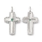 Rack Plating Brass Micro Pave Cubic Zirconia Pendants, Long-Lasting Plated, Lead Free & Cadmium Free, Cross, Platinum, 21x11.5x3.5mm, Hole: 2mm