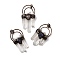 Natural Quartz Crystal Prism & Amethyst Big Pendants, Faceted Bullet Rock Crystal Charms with Red Copper Brass Findings and Jump Rings, 57~65x30~32x18~20mm, Hole: 6.5mm