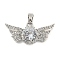 Brass Micro Pave Cubic Zirconia Pendants, Wings, Platinum, 12x25x5mm, Hole: 5x3mm
