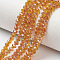 Electroplate Glass Beads Strands, Half Plated, Rainbow Plated, Faceted, Rondelle, Orange, 4x3mm, Hole: 0.4mm, about 123~127pcs/strand, 16.5~16.9 inch(42~43cm)