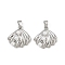 Brass Pendants, Cadmium Free & Lead Free, Shell Shape Charms, with ABS Imitation Pearls, Platinum, 17x17.5x5.5mm, Hole: 4x2.5mm