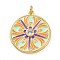 Brass Micro Pave Claer Cubic Zirconia Pendants, Cadmium Free & Nickel Free & Lead Free, Real 18K Gold Plated, with Enamel and Jump Ring, Flat Round with Flower Charms, Aquamarine, 27x24x3mm, Jump Ring: 5x0.8mm, Inner Diameter: 3.2mm