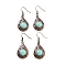 Synthetic Turquoise Teardrop Dangle Earrings, Red Copper Plated Hollow Brass Earrings for Women, 46.5x19.5mm