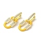 Oval Real 18K Gold Plated Brass Dangle Hoop Earrings, with Cubic Zirconia and Enamel, Gold, 32.5x15mm