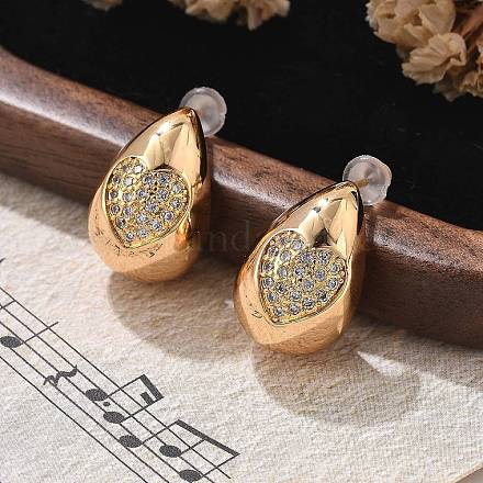 Серьги-гвоздики из латуни с микропаве из прозрачных кубических цирконий в форме капли EJEW-K286-07G-02-1