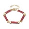 Braided Waxed Polyester Rectangle Link Chain Bracelets, with Real 18K Gold Plated 304 Stainless Steel Clasps, Brown, 6-3/4 inch(17.3cm)