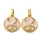 Brass Micro Pave Cubic Zirconia Pendants, with Enamel, Flat Round & Horse Eye & Moon & Star Charms, Real 18K Gold Plated, 16.5x14.5x2mm, Hole: 4x2.5mm
