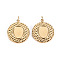 304 Stainless Steel Pendant Cabochon Settings, with Jump Rings, Textured Flat Round, Real 14K Gold Plated, Tray: 8x6.5mm, 17.5x15x2.5mm, Jump Ring: 3.8x0.5mm, 2.8mm inner diameter