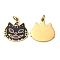 Halloween Ion Plating(IP) 304 Stainless Steel Charms, with Enamel and Jump Ring, Golden, Cat Charm, Black, 14x14x1mm, Hole: 2.6mm