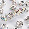 Brass Grade A Rhinestone Spacer Beads, Cadmium Free & Lead Free, Straight Flange, Rondelle, Silver, Crystal AB, 6mm, Hole: 1mm