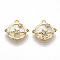 Brass Micro Pave Clear Cubic Zirconia Charms, with Natural Shell, Planet, Real 18K Gold Plated, Nickel Free, Seashell Color, 11.5x12.5x5mm, Hole: 1mm