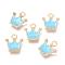 Alloy Charms, Cadmium Free & Lead Free, with Enamel, Crown, Light Gold, Pale Turquoise, 11.5x10.5x2mm, Hole: 1.5mm