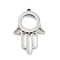 304 Stainless Stee Locket Pendants, with Glass, Hamsa Hand Charm, Stainless Steel Color, 41x28x6mm, Hole: 2.2mm