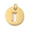 Ion Plating(IP) 304 Stainless Steel Pendants, with Jump Ring, Laser Cut, Flat Round with Letter Charm, Real 18K Gold Plated, Letter I, 20x1mm, Hole: 4.5mm