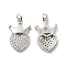 Brass Micro Pave Clear Cubic Zirconia Pendants, Cadmium Free & Nickel Free & Lead Free, with Jump Ring, Heart with Crown Charms, Platinum, 20.5x13x3mm, Hole: 3.5mm