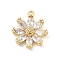 Brass with Cubic Zirconia Pendants, Golden, Flower, 16x14x3.5mm, Hole: 1.2mm