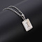 Rectangle Stainless Steel Pave Natural White Shell Pendant Necklaces, Stainless Steel Color, Letter I, 17.72 inch(45cm)