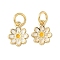 Brass Enamel Charms, Flower Charm, with Jump Ring, Lead Free & Cadmium Free, Long-Lasting Plated, Rack Plating, Real 18K Gold Plated, White, 9.5x8x1.5mm, Hole: 3.4mm