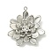304 Stainless Steel Pendants, with Crystal Rhinestone, Flower Charm, Stainless Steel Color, 25.5x23.5x4.5mm, Hole: 1.5mm