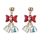 304 Stainless Steel Studs Earring, with Acrylic & Glass, Bowknot, Red, Golden, 28mm
