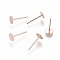 304 Stainless Steel Stud Earring Findings, Flat Round, Rose Gold, 5x0.3mm, Pin: 0.7mm