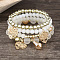 Acrylic & Glass Beaded Stretch Bracelet Sets, Bohemian Style Heart Charm Bracelets for Women, White, 7-1/8 inch(18cm)