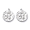 Anti-Tarnish 304 Stainless Steel Pendants, Flat Round with Flower Charm, Stainless Steel Color, 21x18x2.5mm, Hole: 1.8mm