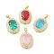 Real 16K Gold Plated Brass Micro Pave Cubic Zirconia Pendants, Cadmium Free & Lead Free, with Glass, Oval Charms, Mixed Color, 23x17x8mm, Hole: 5x3.5mm