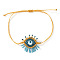 Waxed Cord Braided Bracelets, Glass Eye Bead Bracelets for Women, with Golden Brass Round Beads, Light Sky Blue, Inner Diameter: 11 inch(28cm)