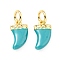 Brass Enamel Charms, with Jump Rings, Cadmium Free & Lead Free, Real 18K Gold Plated, Scabbard/Tusk Shape, Light Sea Green, 14.5mm, Hole: 3.3mm