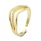 Brass Open Cuff Rings, Cadmium Free & Nickel Free & Lead Free, Triple Lines Wide Band Rings, Real 18K Gold Plated, Inner Diameter: 19mm